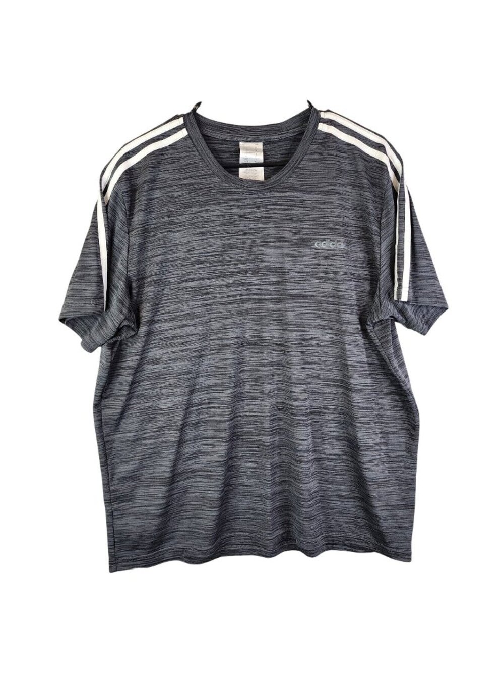 Mens Adidas Heather Dark Gray T Shirt White Stripes Short Sleeve Crew Neck XL